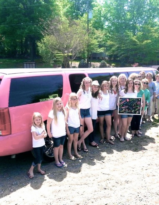 Girls birthday party with Johnny B's Pink Limousine in CHarlotte NC