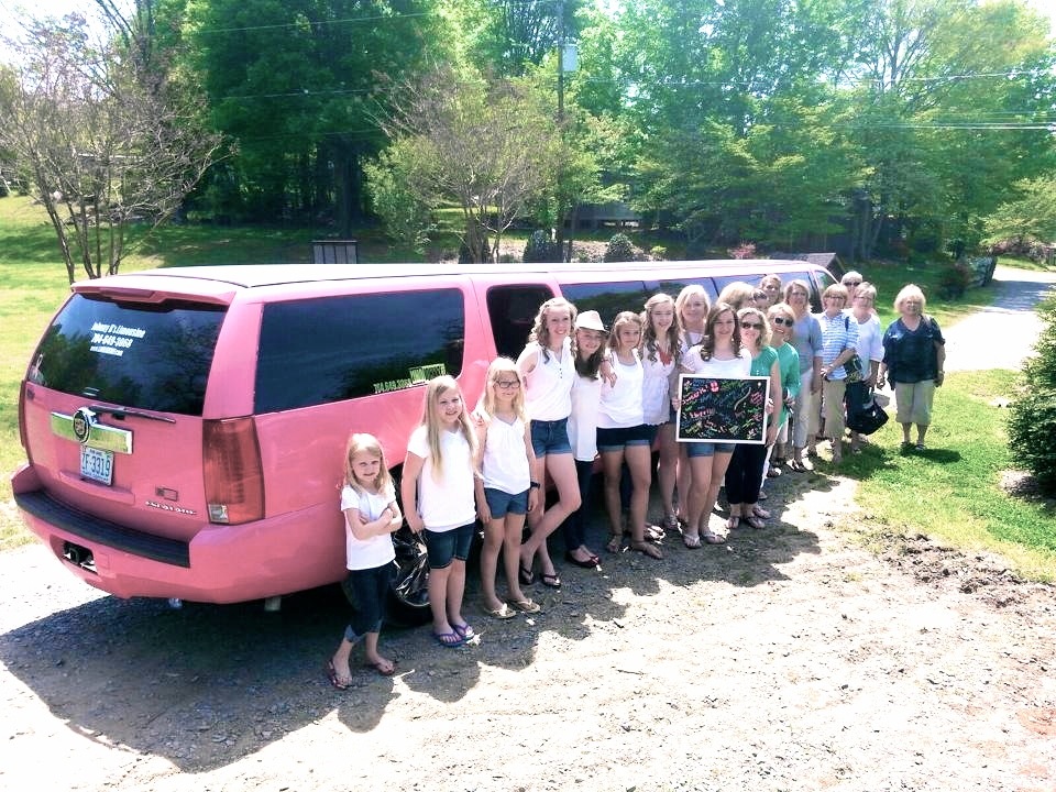 Girls birthday party with Johnny B's Pink Limousine in CHarlotte NC