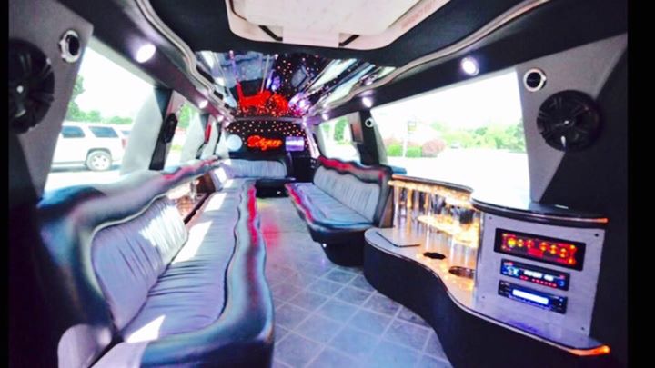 interior white Lincoln Navigator limo